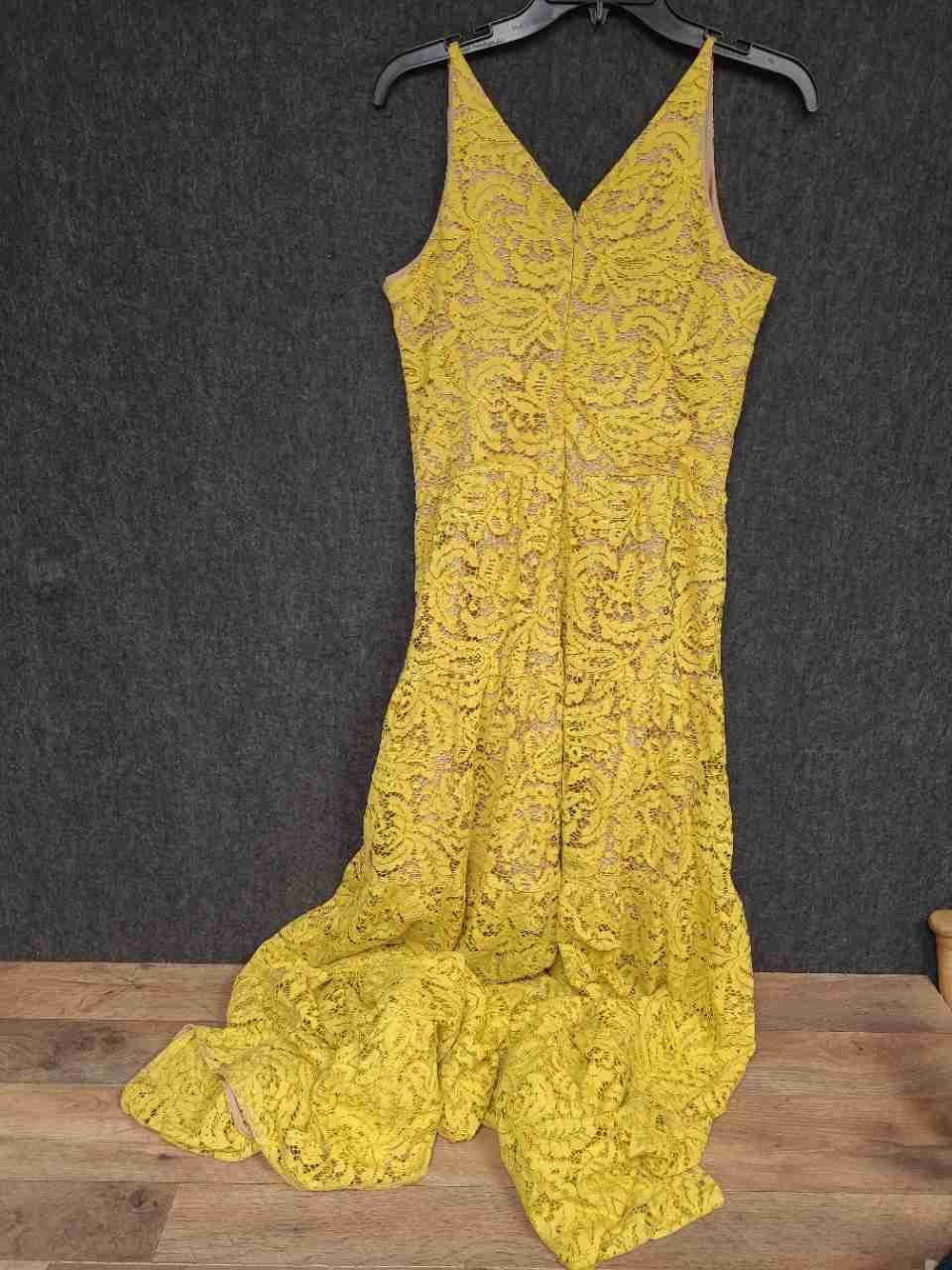 Dress The Population Women's Yellow Floral Lace Sleeveless Maxi Dress Sz XL