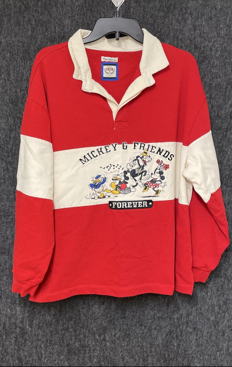 Disney Macy's Mickey & Friends Rugby Shirt Varsity Red White Men's Large