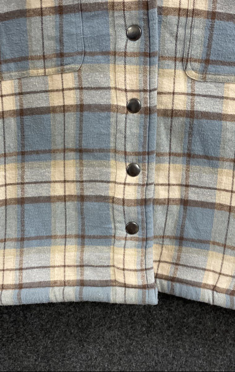 Lucky Brand Women's Blue Plaid Sherpa Lined Hooded Shacket Jacket Sz M