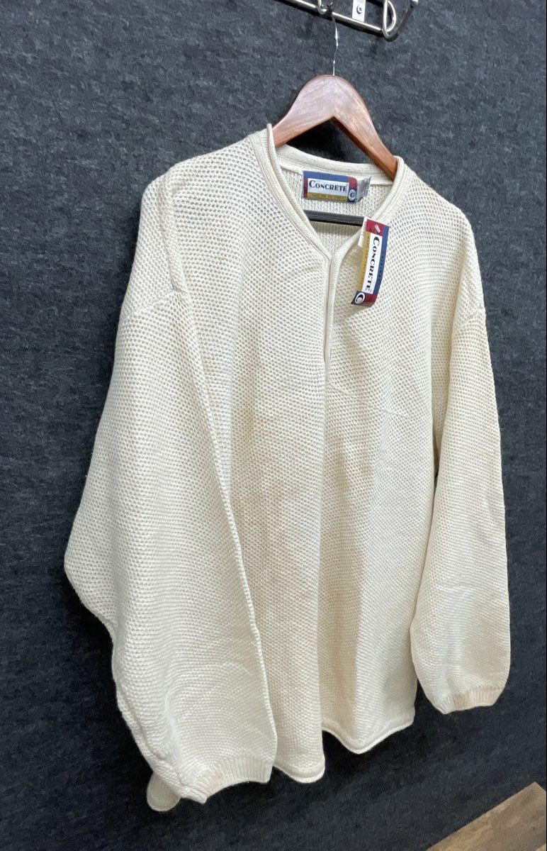 Vintage 90s Concrete Henley Waffle Knit Sweater Cream Streetwear NWT Sz L