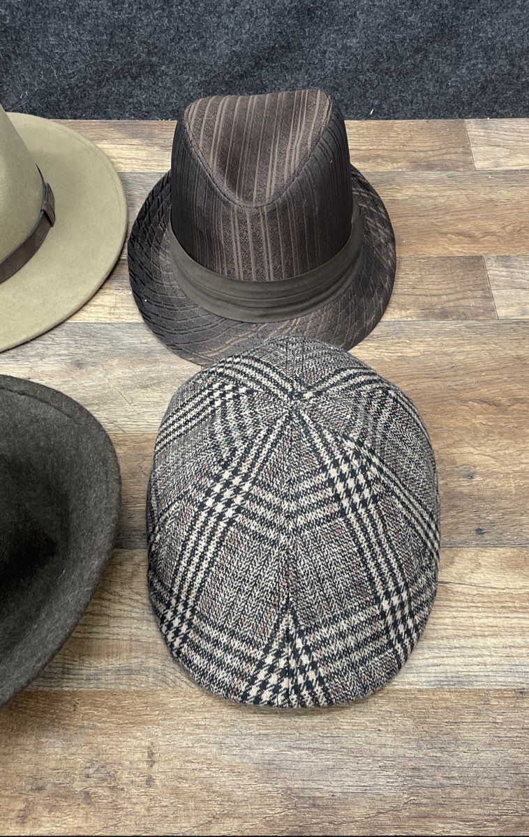 Vintage 90s Unisex Fedora Newsboy Cap Wide Brim Hat Lot Brown Tan Grey 4pc