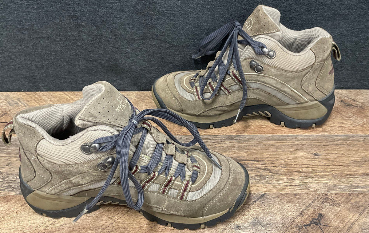 The North Face Women's Tan Suede Purple Mesh Hiking Trail Shoes Size 7