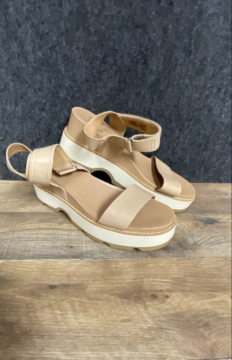 Sorel Cameron Flatform Fawn Tan Leather Ankle Strap Sandals Women's Size 11