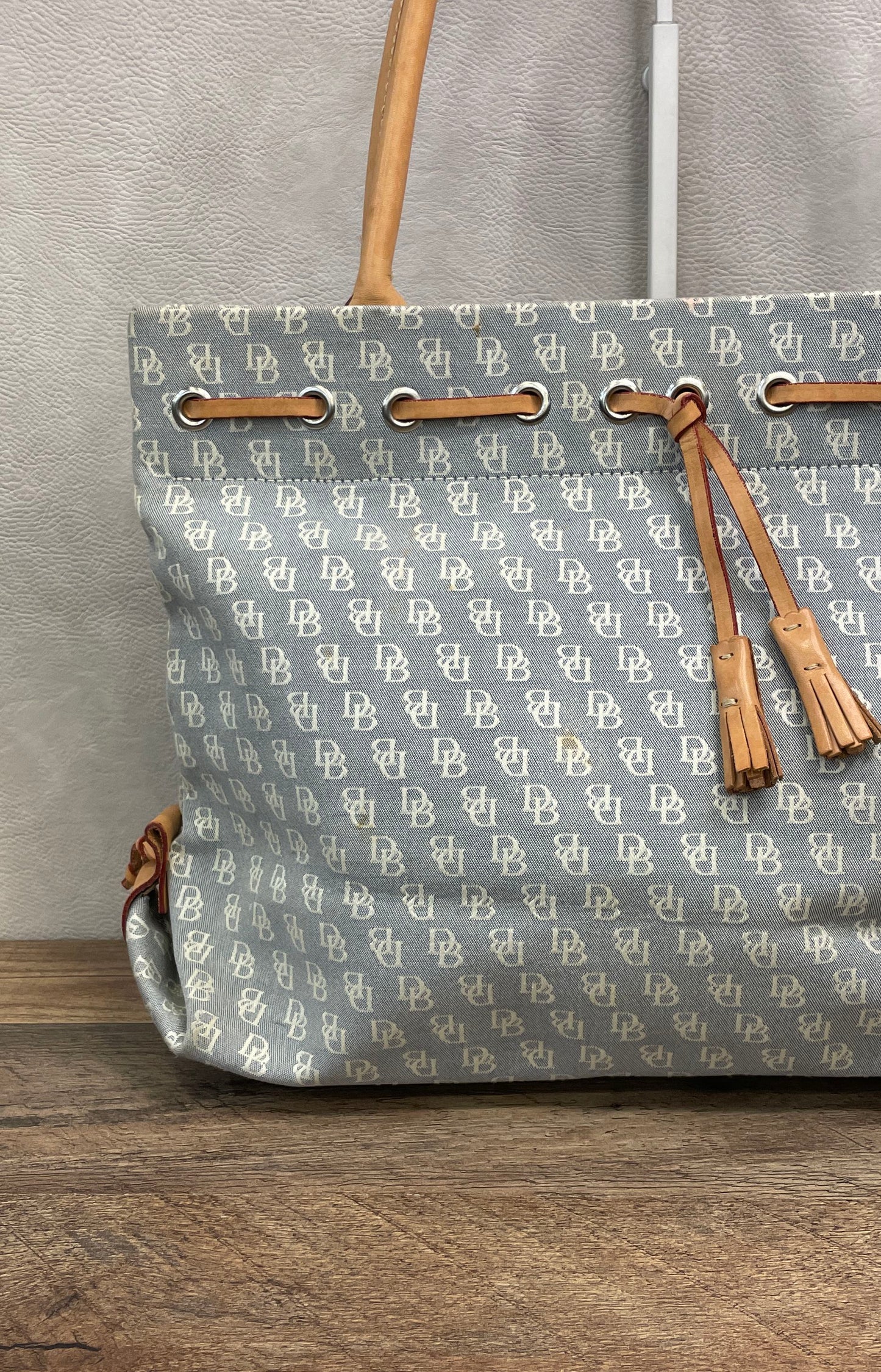 Vintage 90s Dooney & Bourke Blue Monogram Canvas Tote Bag Made in USA