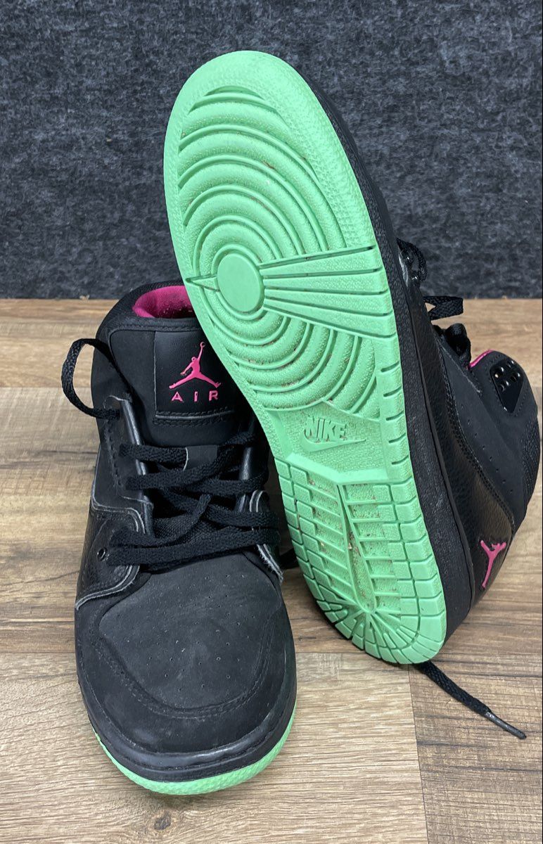 Air Jordan 1 Mid Black Hyper Pink Green Glow Sneakers Size 5Y