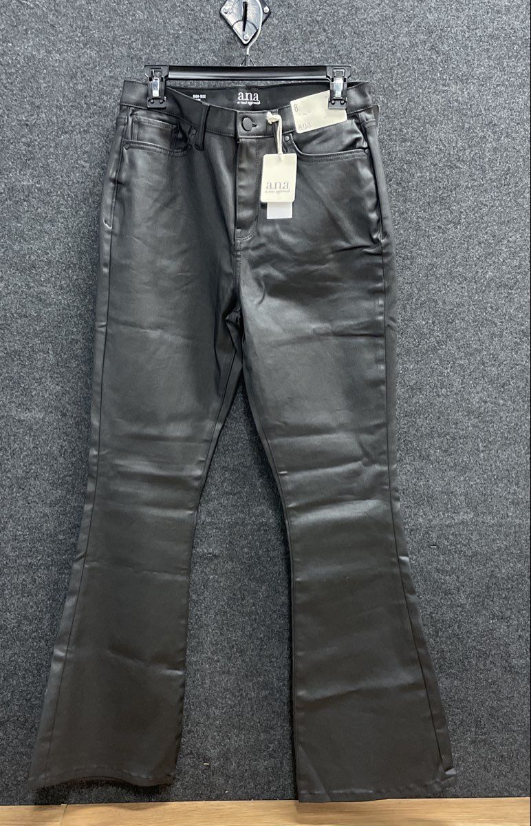 a.n.a Women's Black Coated High-Rise Flare Jeans Faux Leather Look Sz 8 NWT