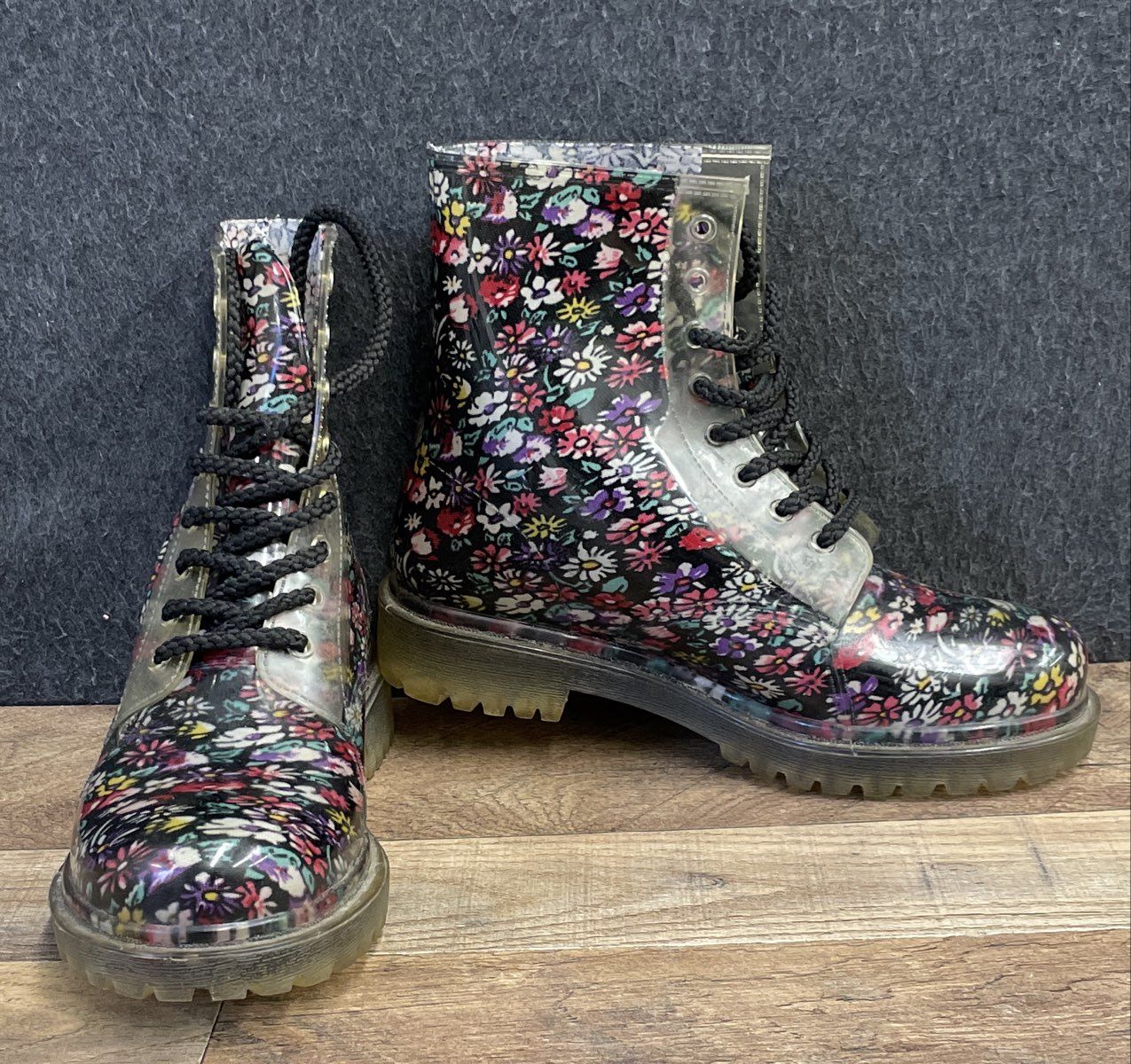 Dirty Laundry Roadie Floral Combat Rain Boots Women's Size 8