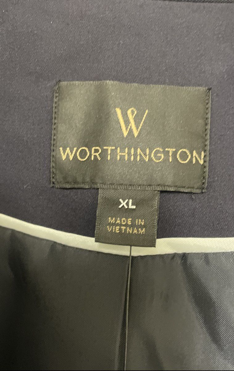 Worthington Women's Navy Blue Single Button Stretch Career Office Blazer Sz XL