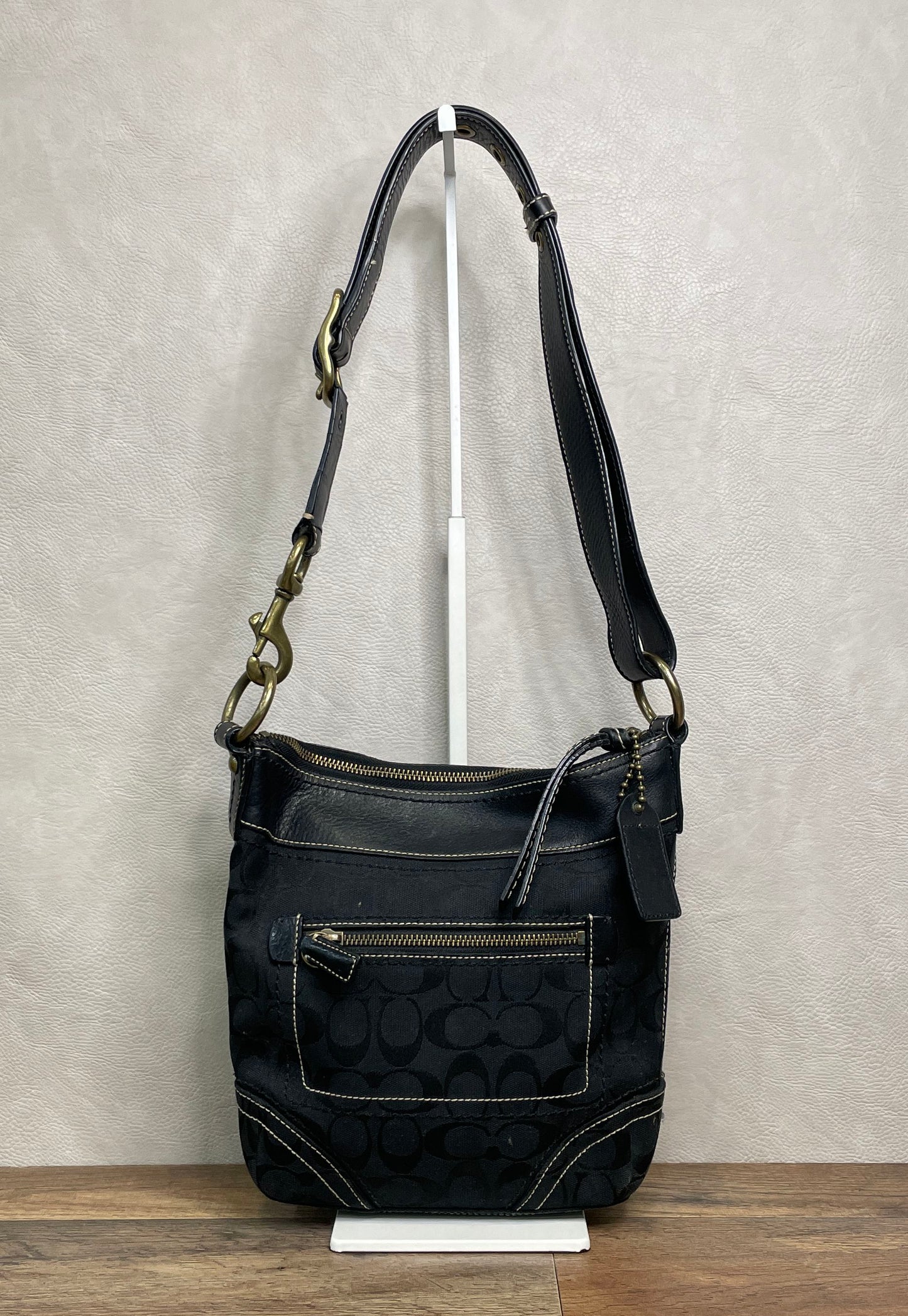 Coach Black Signature Jacquard Leather Trim Small Shoulder Crossbody Bag 10402