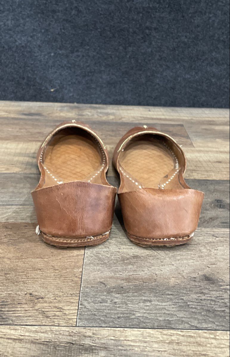 Handmade Brown Leather Khussa Jutti Ethnic Embroidered Flats Women's Size 9