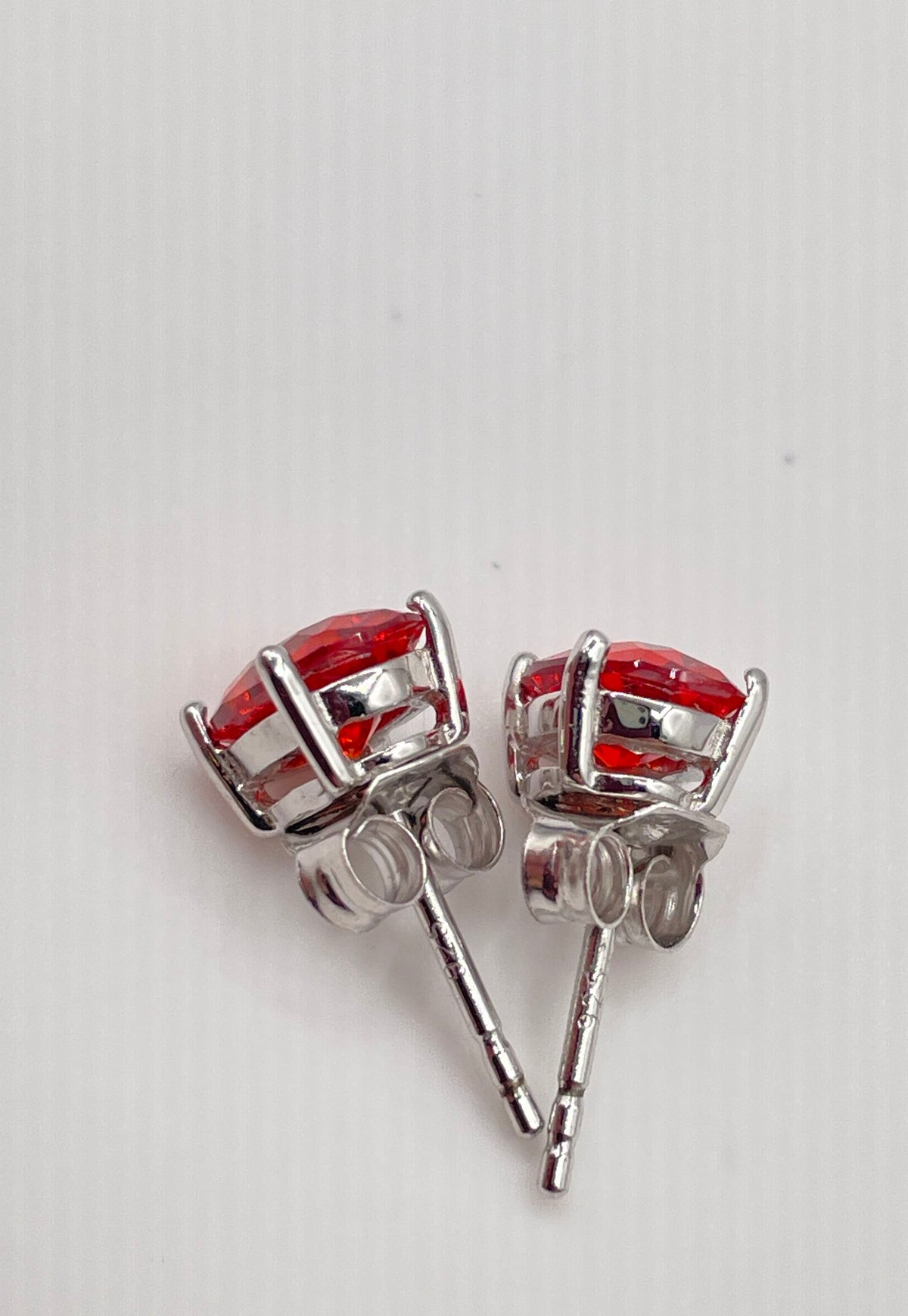 925 Sterling Silver Oval Reddish-Orange CZ Stud Earrings 2.1g