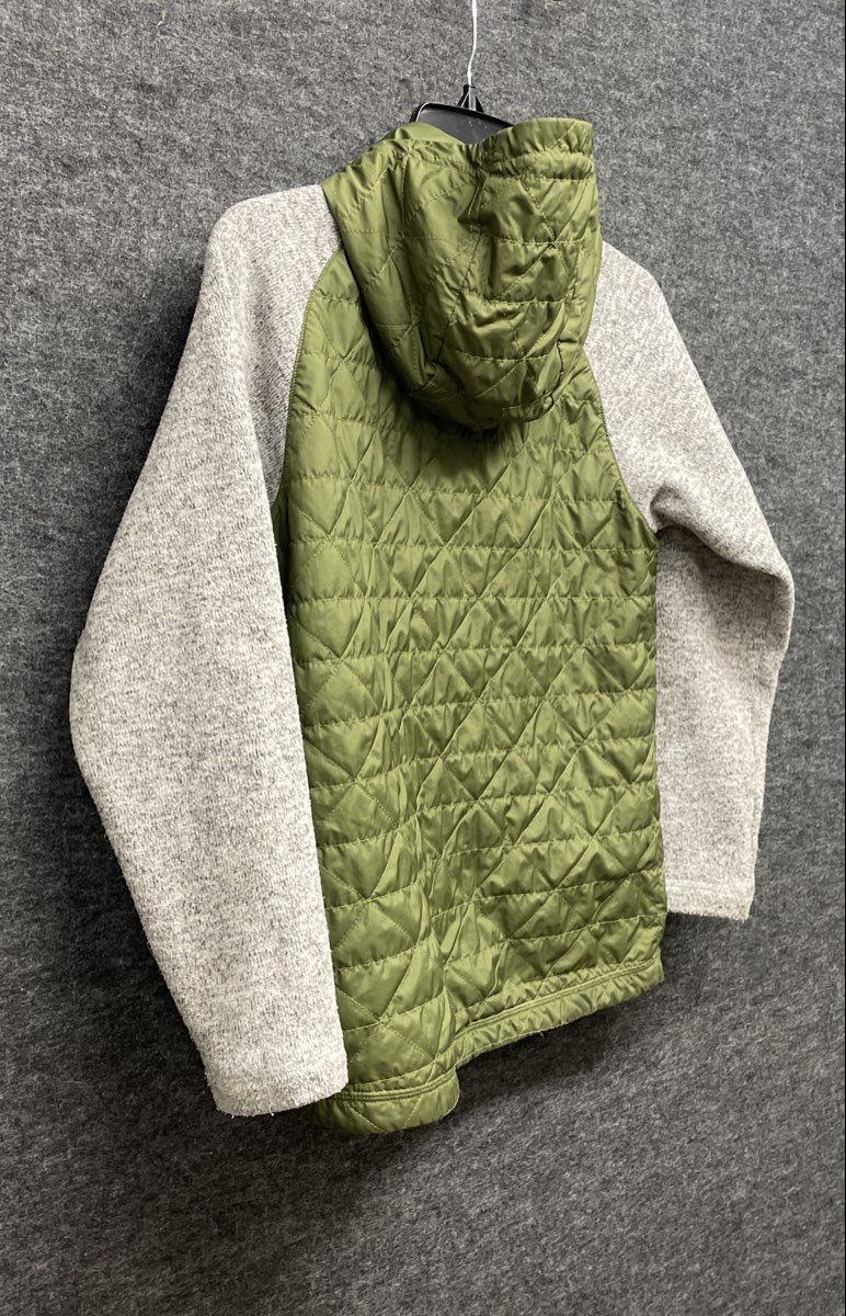 The North Face Boy's Hybrid Quilted Fleece Hooded Jacket Green Grey Sz M 10/12