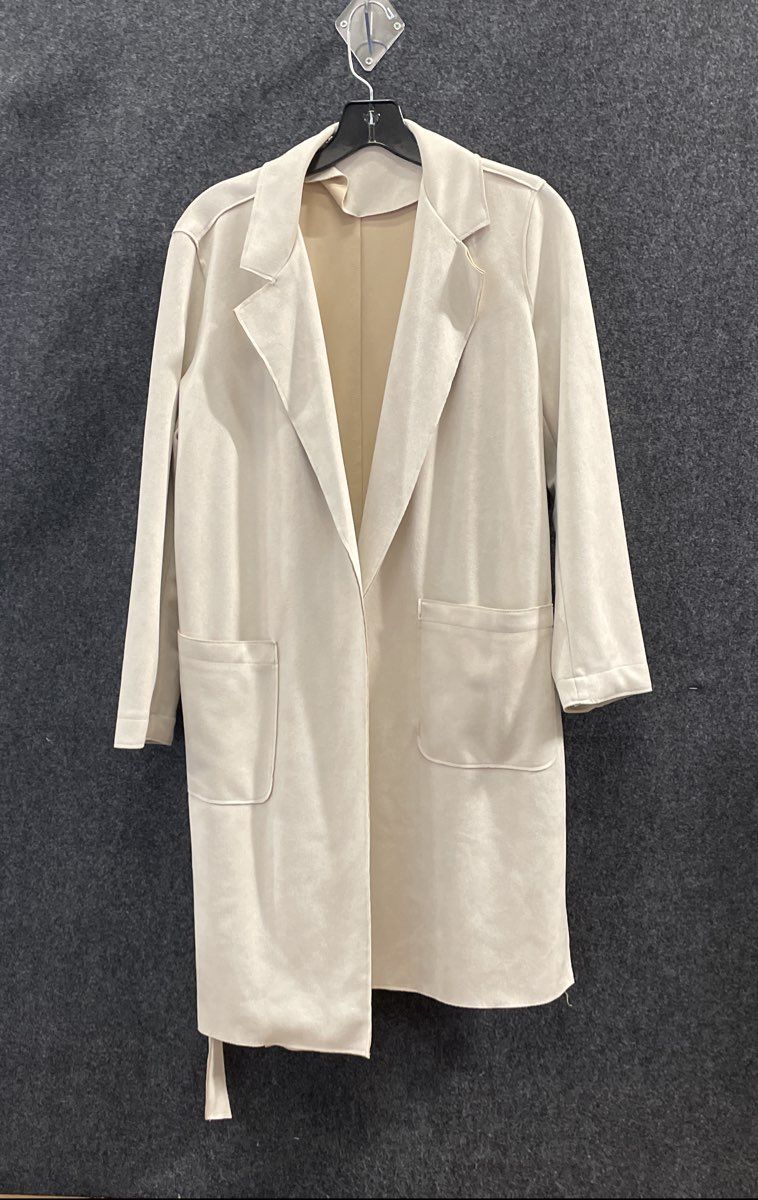 Tahari Women's White Faux Leather Open Front Belted Trench Coat Jacket Sz S