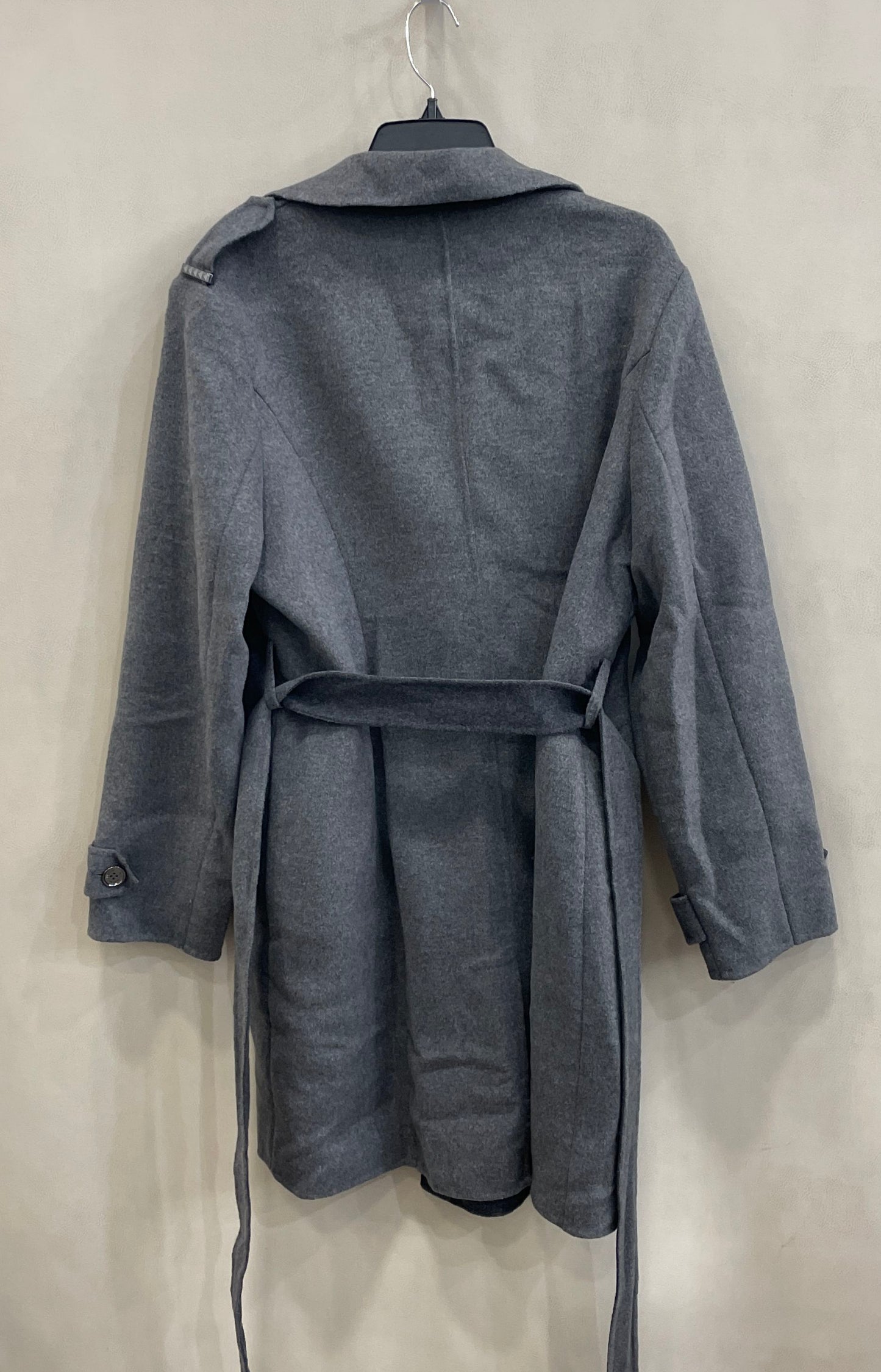 Michael Kors Women's Grey Wool Blend Wrap Drape Front Belted Trench Coat Sz XL