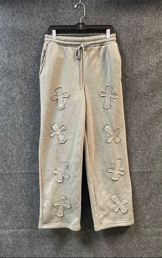 Sugar Kiss Women's Gray Cross Patch Wide Leg Sweatpants Size Medium