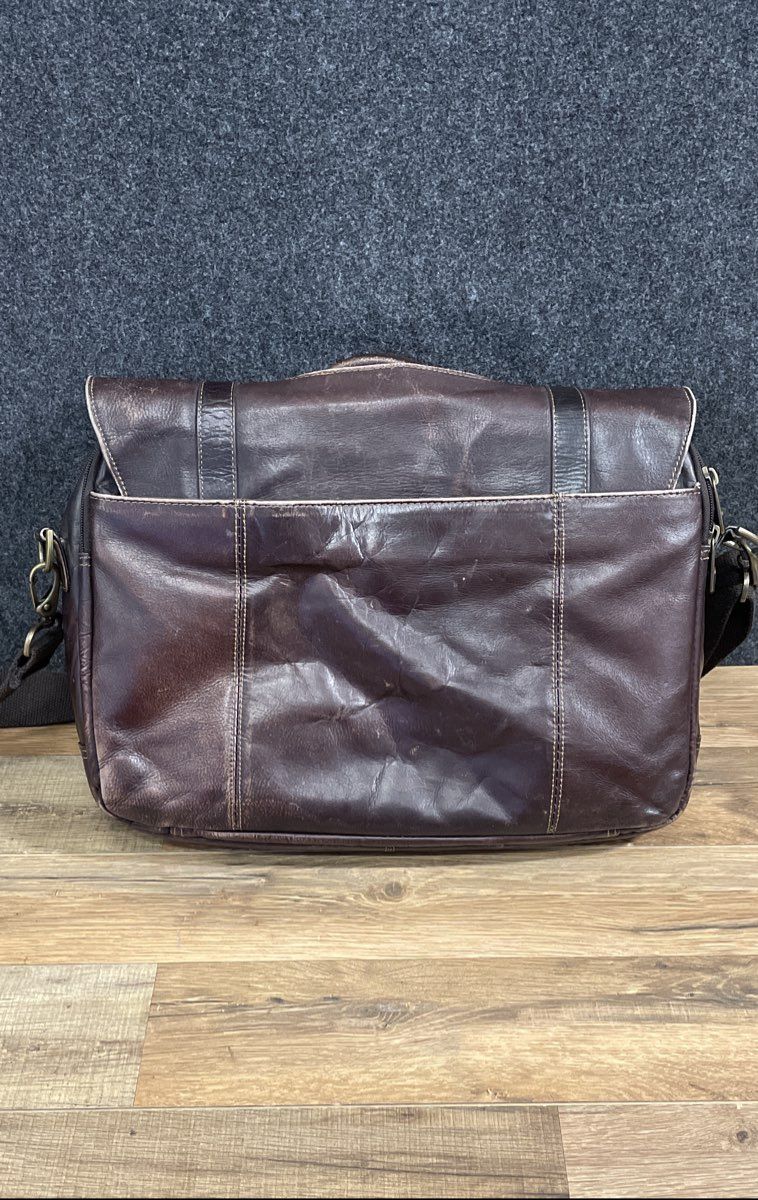 Samsonite Dark Brown Leather Briefcase Messenger Laptop Bag Adjustable Strap
