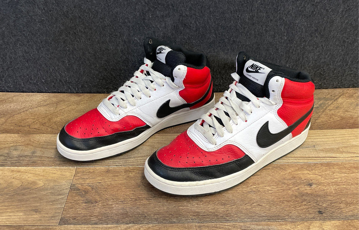 Nike Court Vision Mid White Black University Red Mid-Top Sneakers Size 8.5