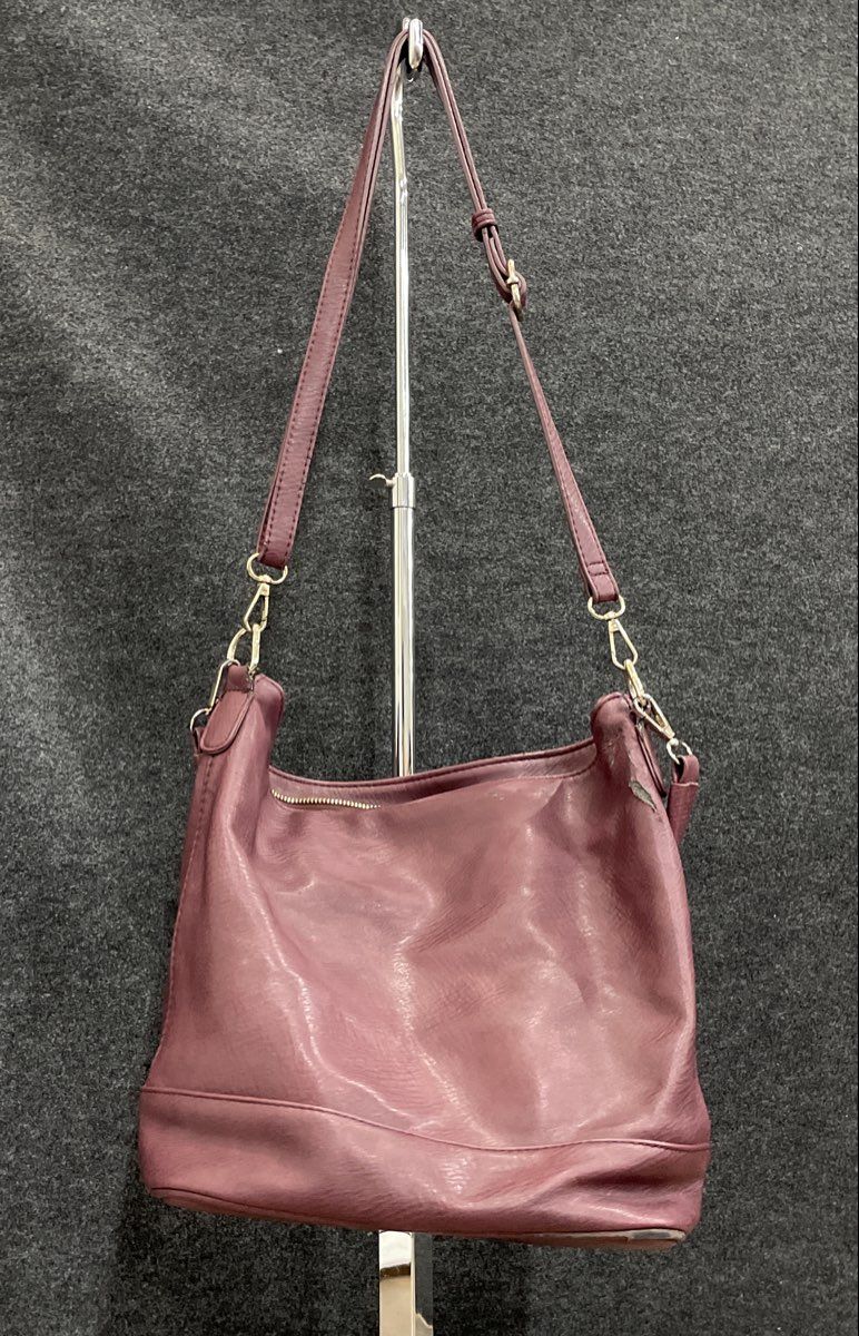 Madison West Maroon Leather Studded Hobo Shoulder Bag Gold Hardware