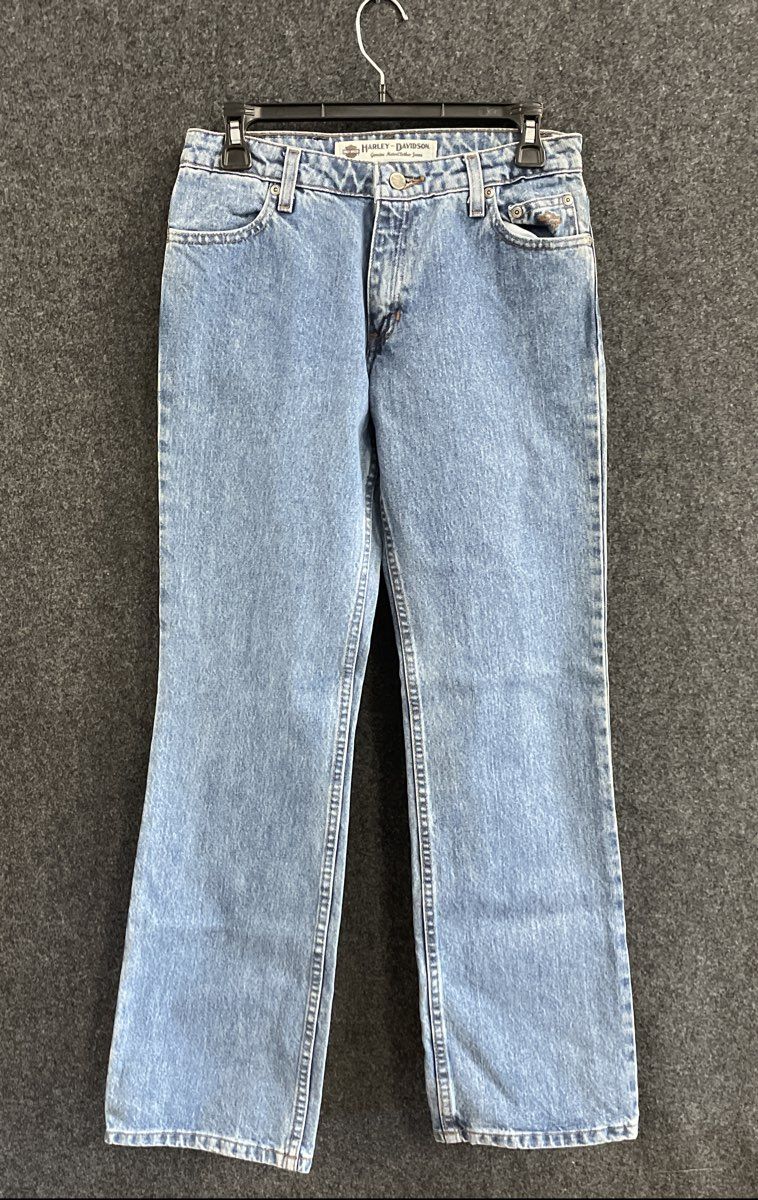 Y2K 2007 Harley-Davidson Womens Bootcut Denim Jeans Leather Logo Patch Sz 2 Reg