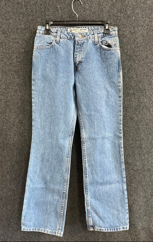 Y2K 2007 Harley-Davidson Womens Bootcut Denim Jeans Leather Logo Patch Sz 2 Reg