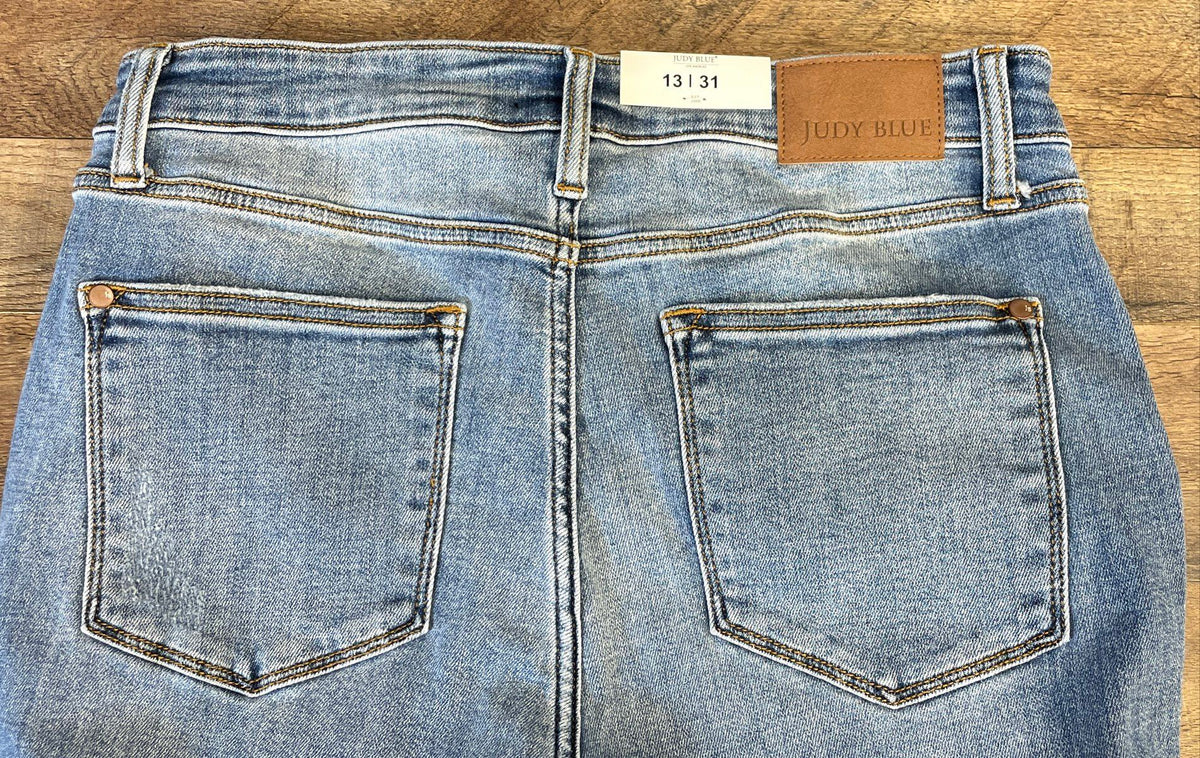Judy Blue Women's Light Wash High Waist Distressed Boot Cut Jeans Sz 13/31 NWT