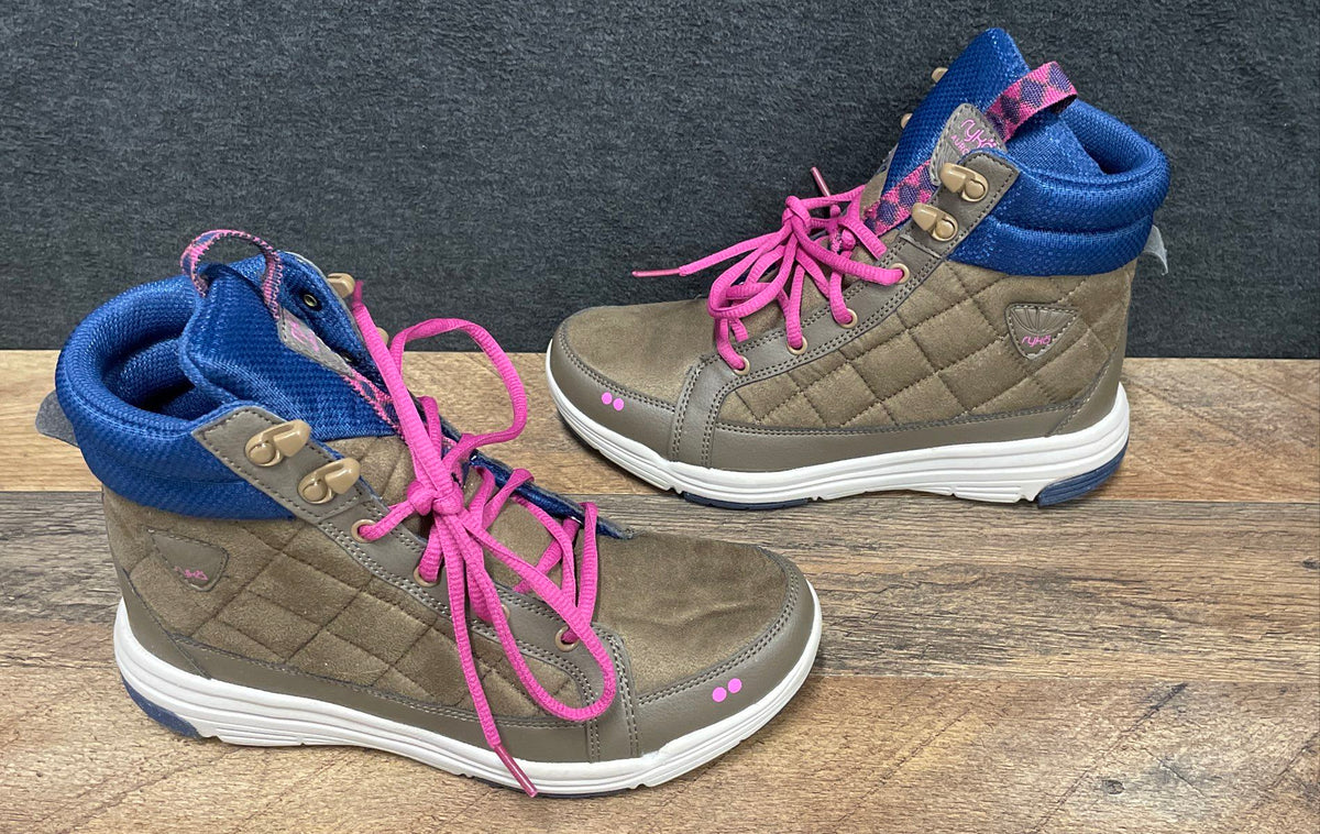 Ryka Aurora Brown Blue Pink Quilted Mid Top Walking Shoes Women's Size 7W