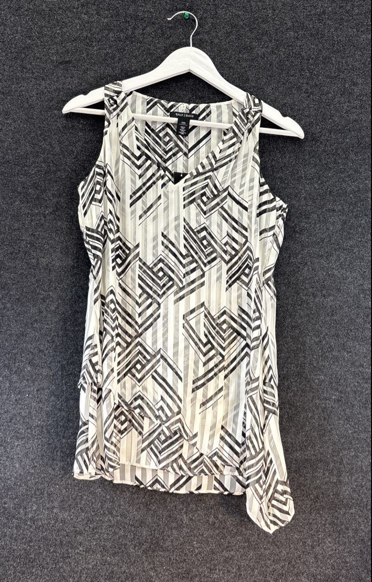 White House Black Market Women's Shadow Stripe V-Neck Tunic Geometric XXS NWT