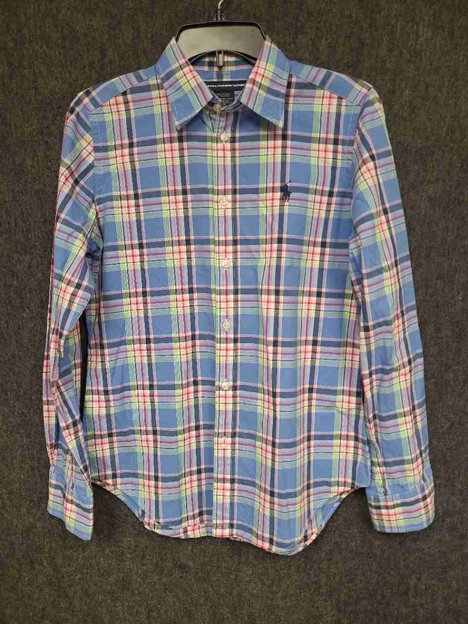 Ralph Lauren Sport Women's Blue Multicolor Plaid Button Down Shirt Cotton Sz 10