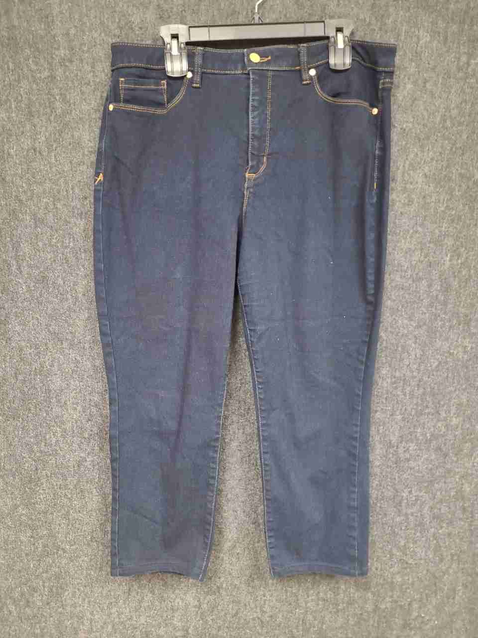 Anne Klein Women's Dark Indigo High Rise Straight Stretch Jeans Sz 16