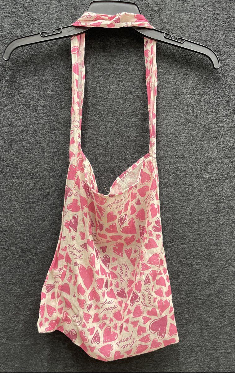 Free People Pink Heart Logo Print Slouchy Hobo Market Tote Bag with Pouch