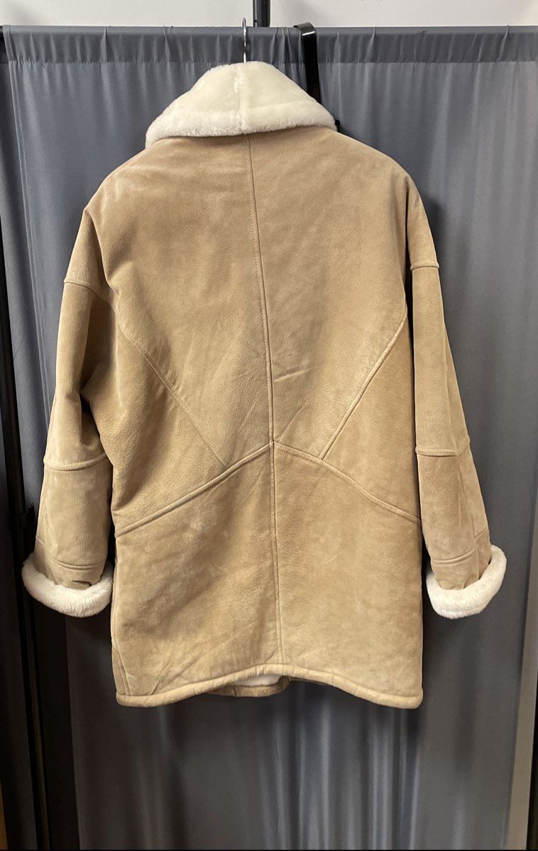Vintage 90s Wilsons Leather Women's Tan Faux Fur Trim Shearling Style Coat Sz M
