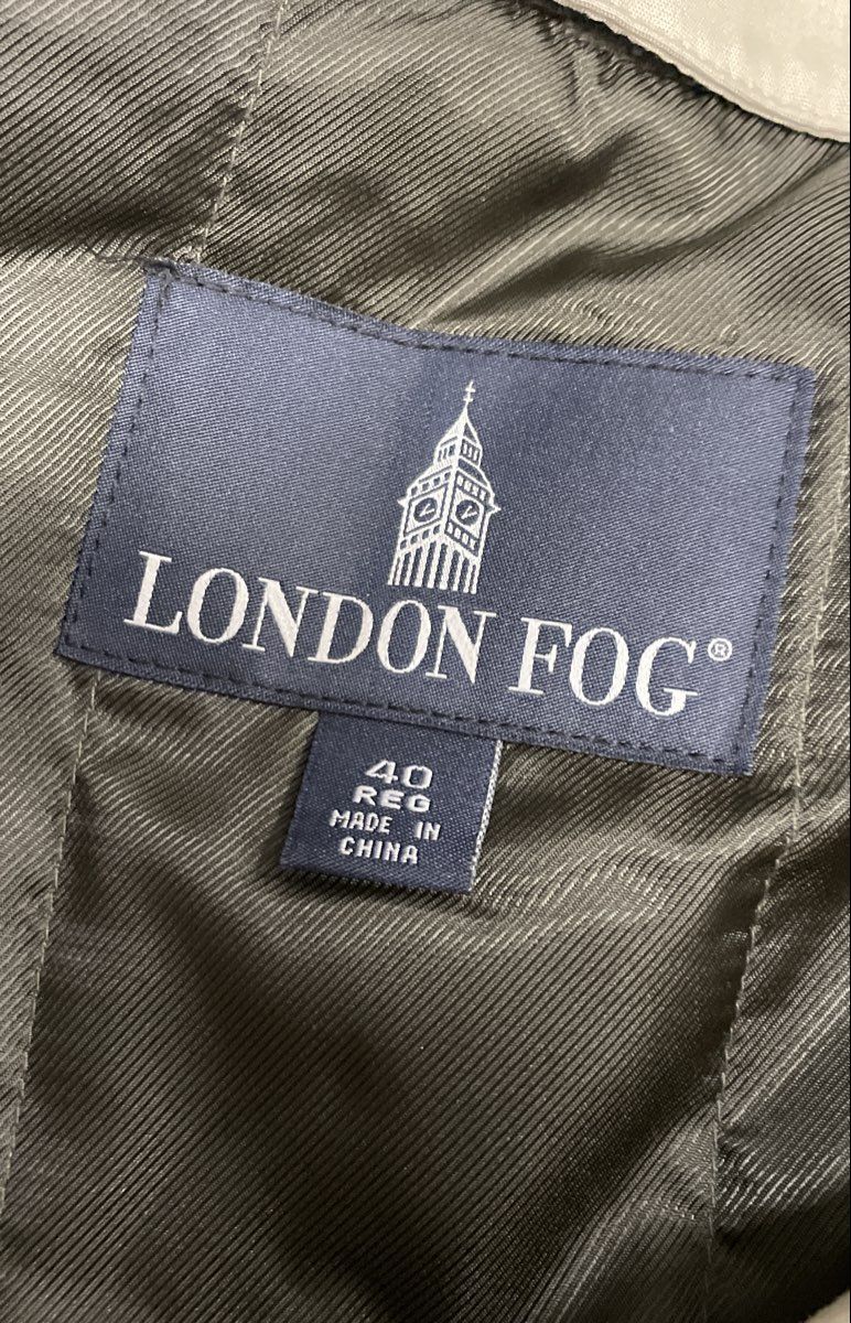 London Fog Men's Beige Double Breasted Belted Trench Coat Plaid Sz 40 REG