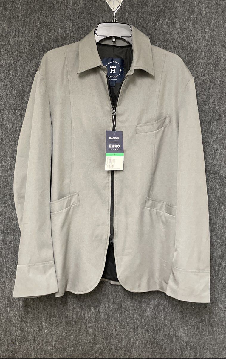 Haggar Men's Euro Jacket Gray Full Zip Lightweight Casual Blazer Sz L NWT