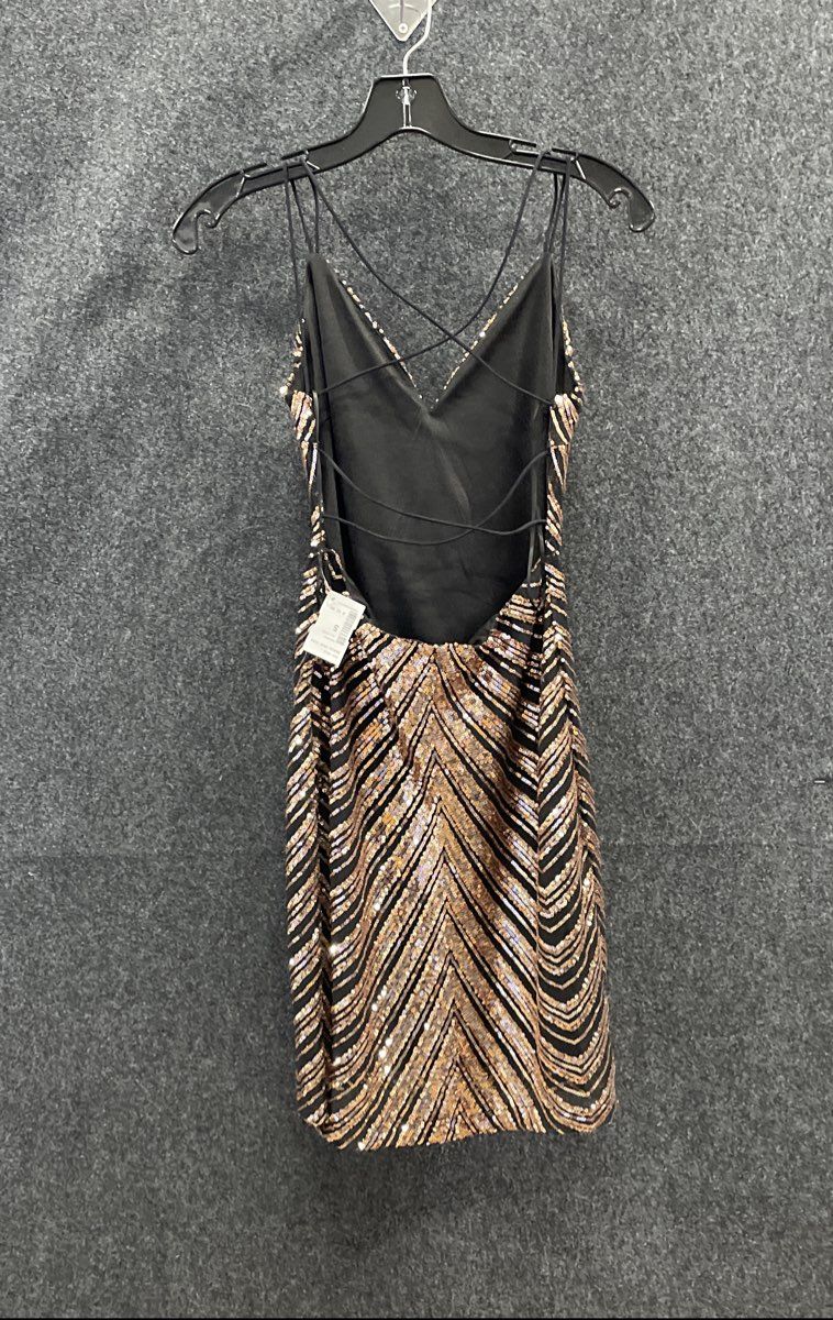 Lovely Day Women's Black Rose Gold Sequin Strappy Bodycon Mini Dress Sz S NWT
