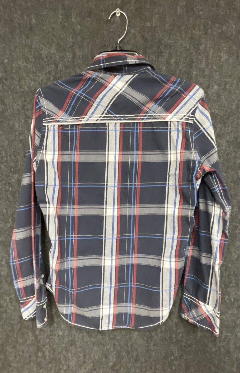 BKE Men's Navy Red Plaid Long Sleeve Western Snap Shirt Tailored Fit Sz S