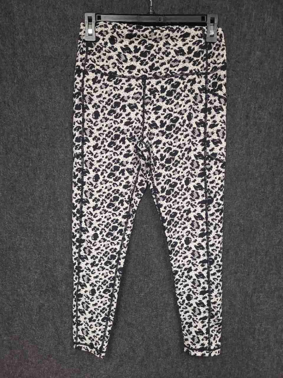 Zyia Active Women's Leopard Print High Rise Leggings with Side Pockets Sz 8-10