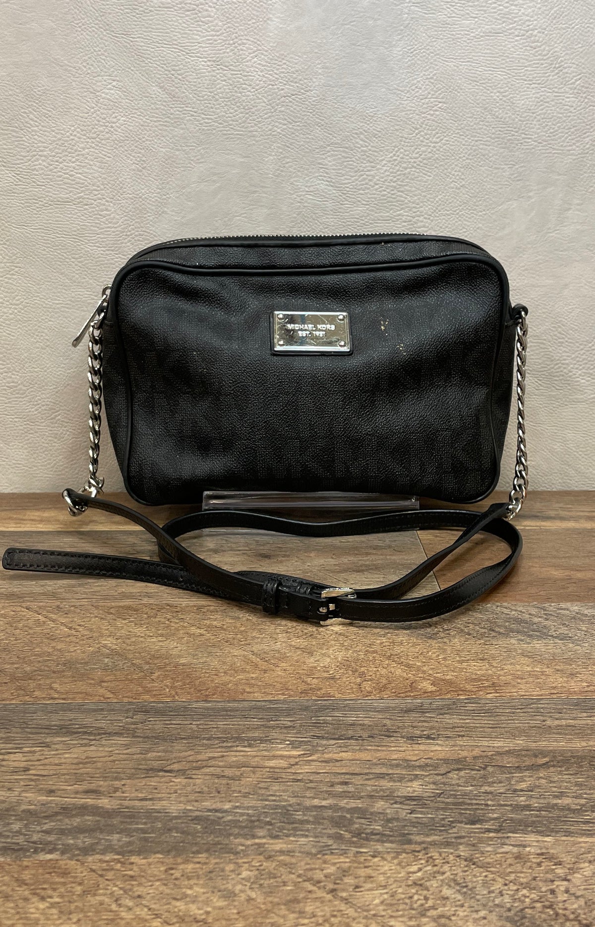 Michael Kors Black Modern Signature Jet Set East West Crossbody Silver Hardware
