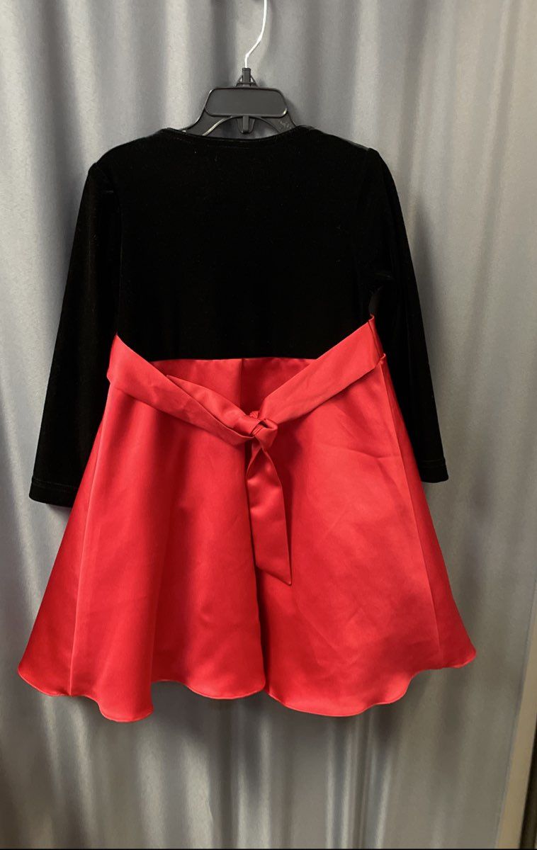 Rare Editions Girl's Red Black Velvet Bodice Beaded Floral Bow Dress Sz 4