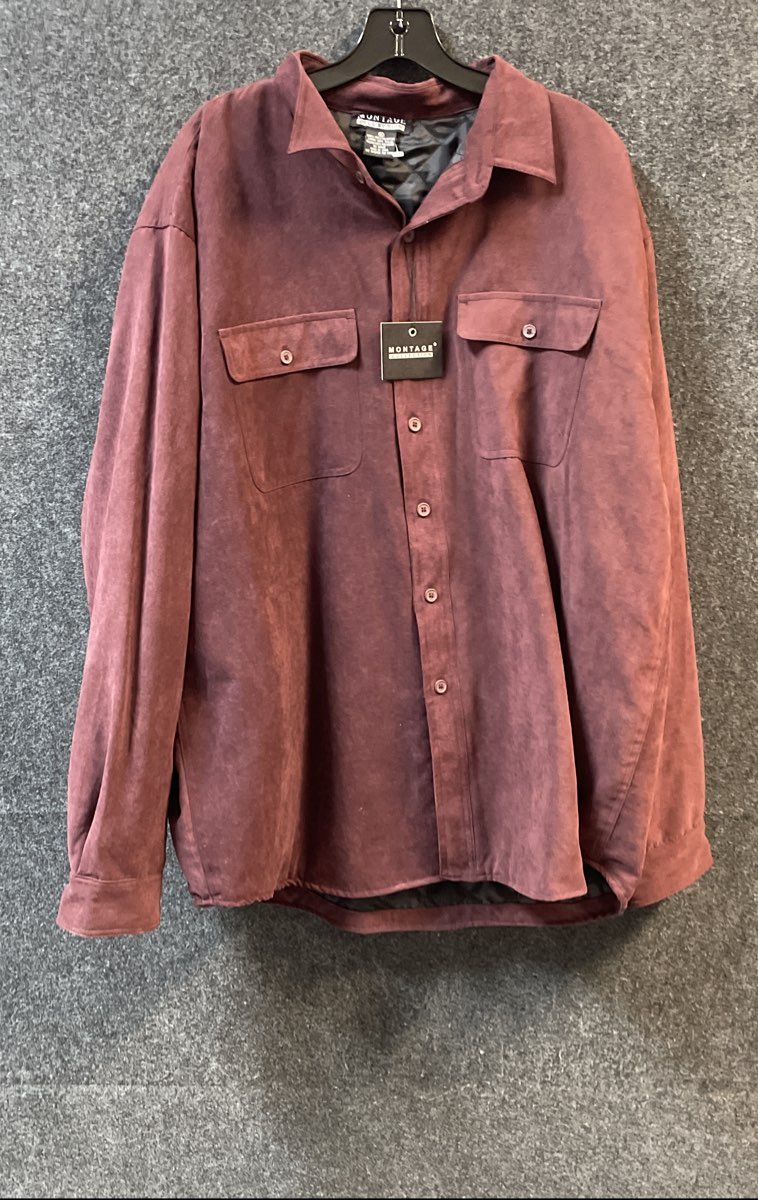 Vintage Y2K Montage Collection Men's Burgundy Faux Suede Shirt Jacket XL NWT