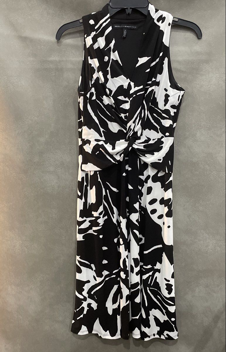 White House Black Market Women's Black White Abstract Twist Sheath Dress Sz 2P