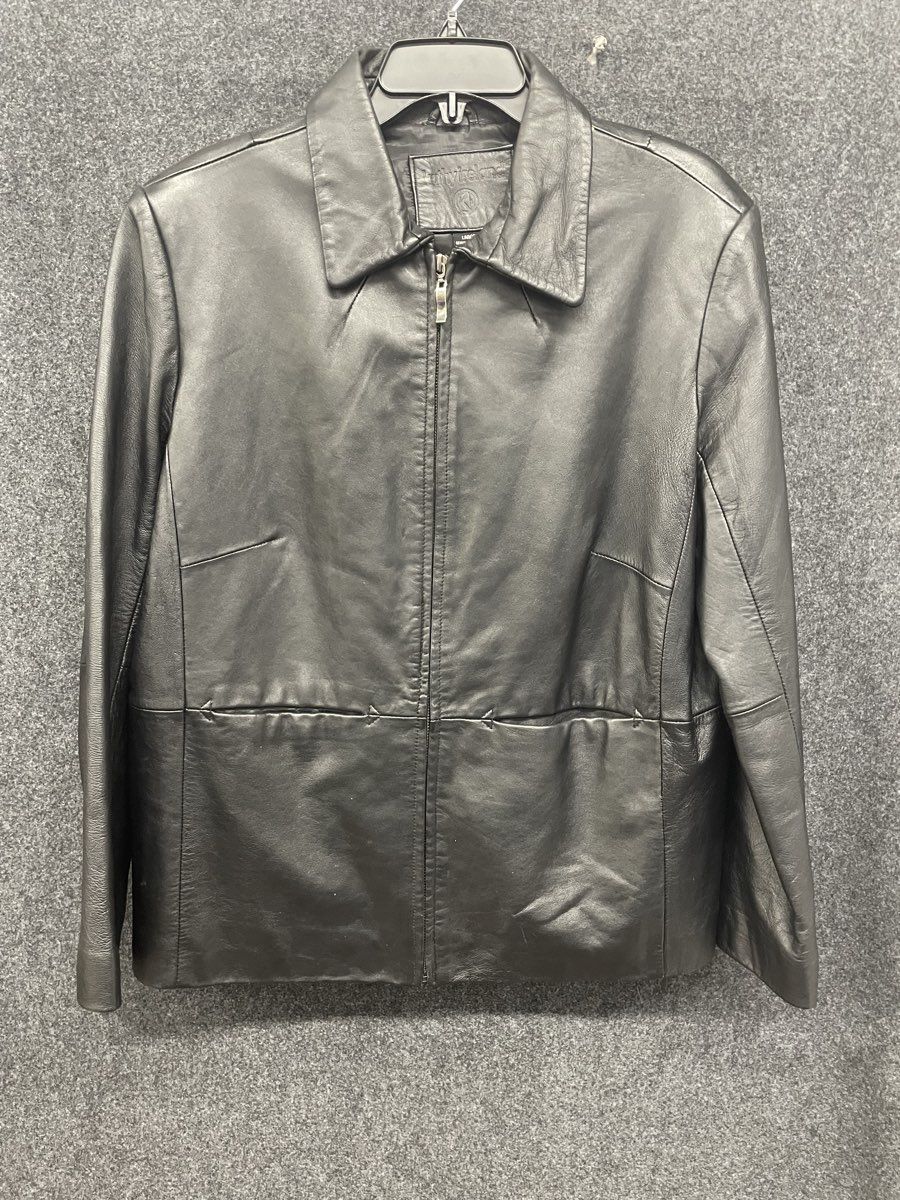 Kathy Ireland Women's Black Genuine Leather Zip Front Jacket Sz L