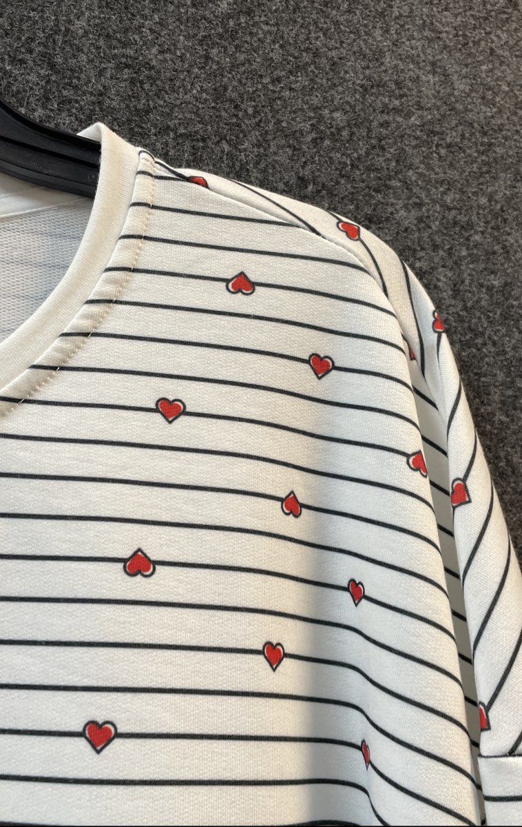 Cupio Blush Women's Shirt Top White Striped Red Hearts Drawstring Hem Size L