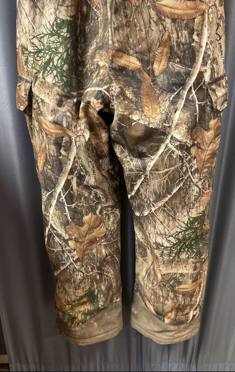 Realtree Youth Edge Camo Insulated Bib Overalls Cargo Pockets Zip Leg Sz L