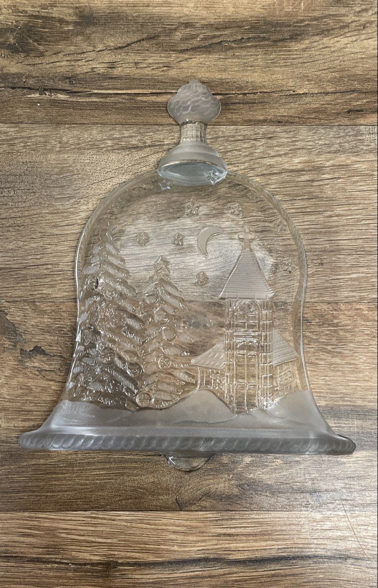 Celebrations Bell of Christmas Frosted Crystal Plate 7" Vintage Church Scene IOB