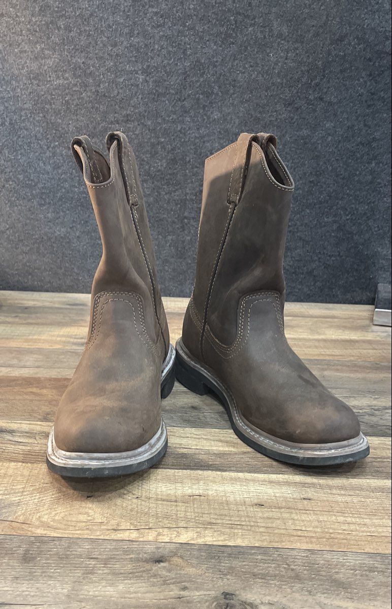 Trail Guide Wellington Dark Brown Leather Pull-On Work Boots Men's Size 8.5 M