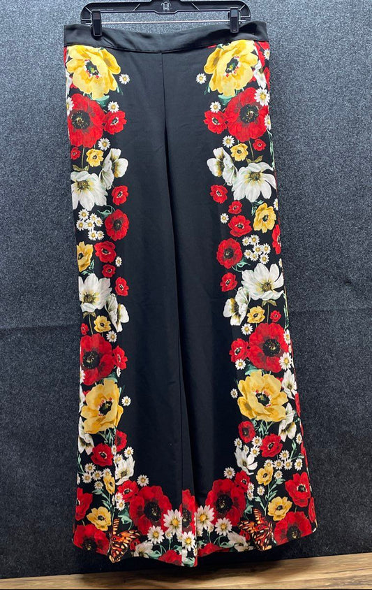 New York & Company Women's Black Floral Wide Leg Pants Size L NWT