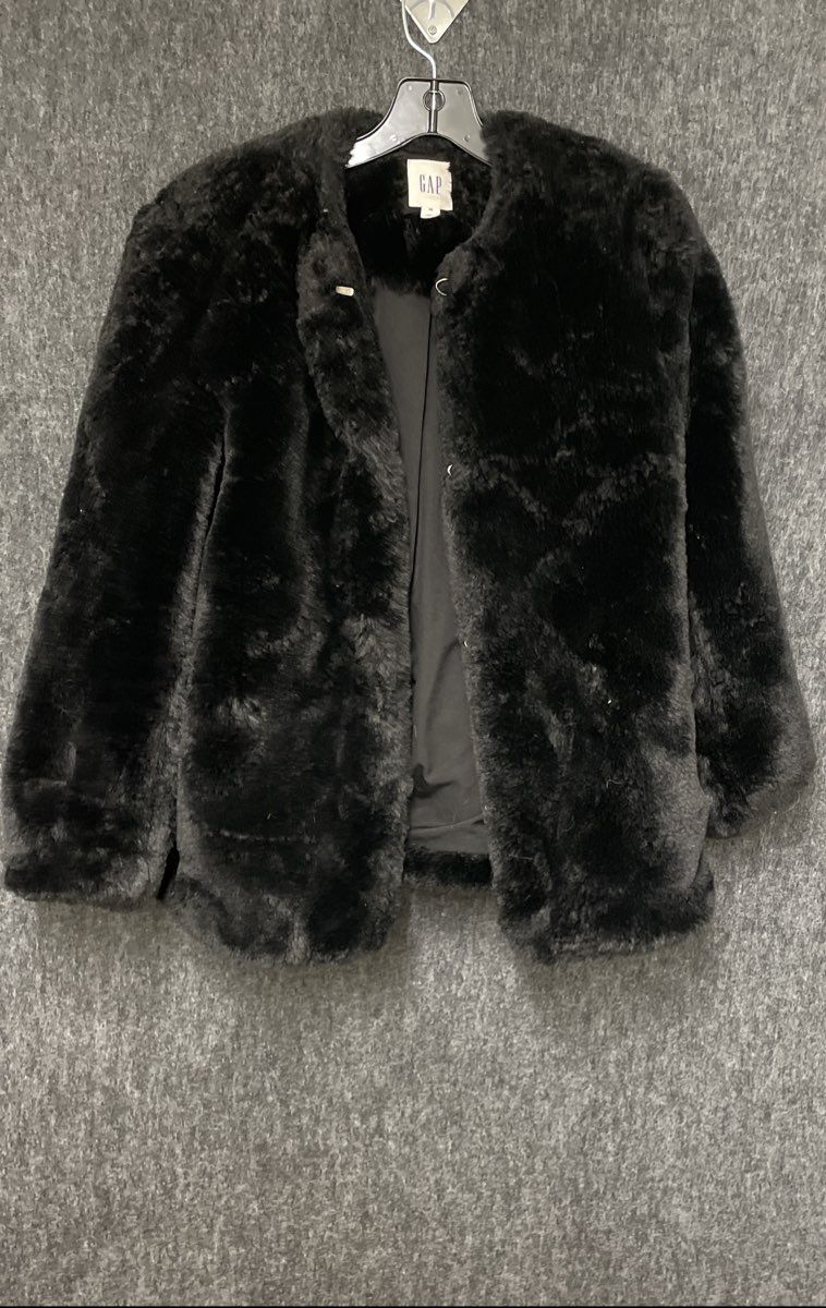 Gap Women's Black Faux Fur Collarless Jacket Sz XS