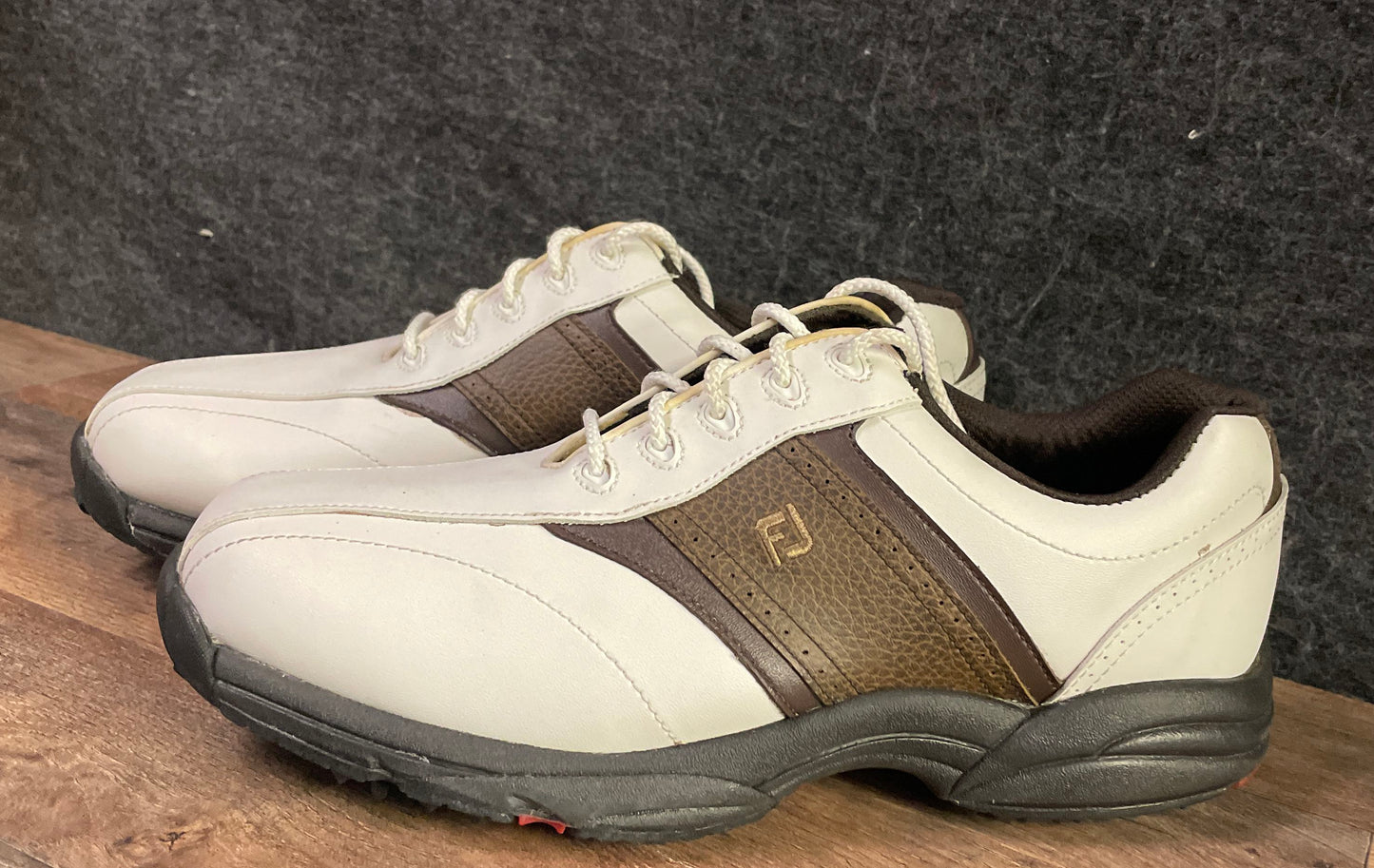 Footjoy Golf Shoes 45457 White Brown Size 9.5 Wide Spiked Softspikes