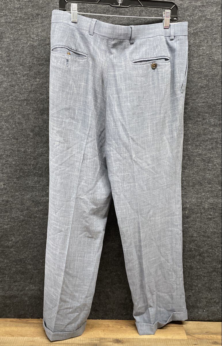 Ralph Lauren Men's Light Blue Pleated Cuffed Chambray Dress Pants Sz 33x30