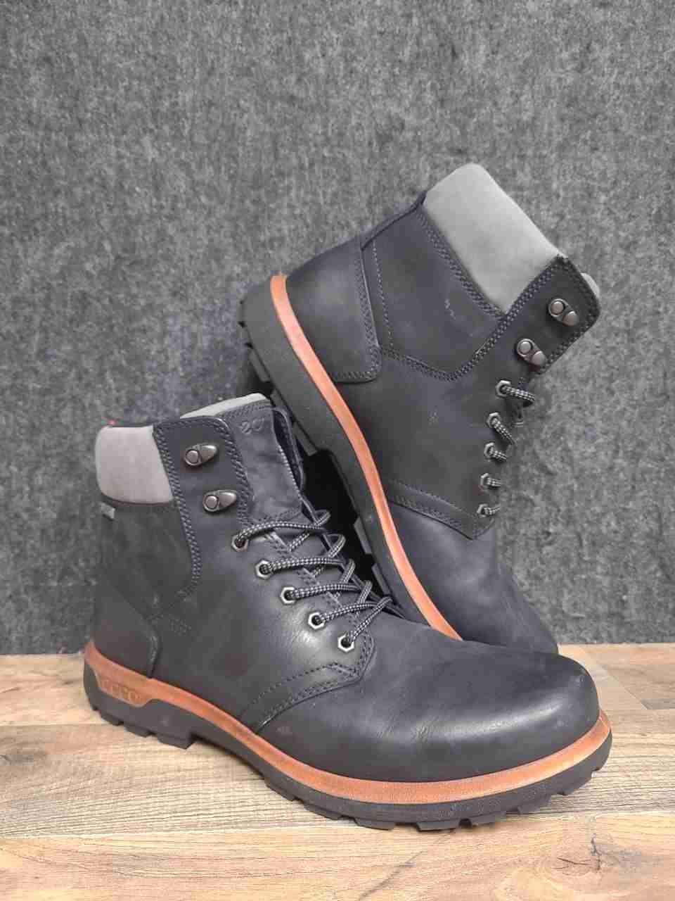 ECCO Tredtray Black Leather Gore-Tex Waterproof Ankle Boots Men's Size 45